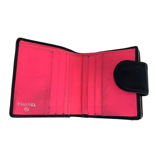CHANEL Bifold Wallet lambskin Black pink Folding wallet Compact wallet Cambon line COCO Mark Women Used Authentic
