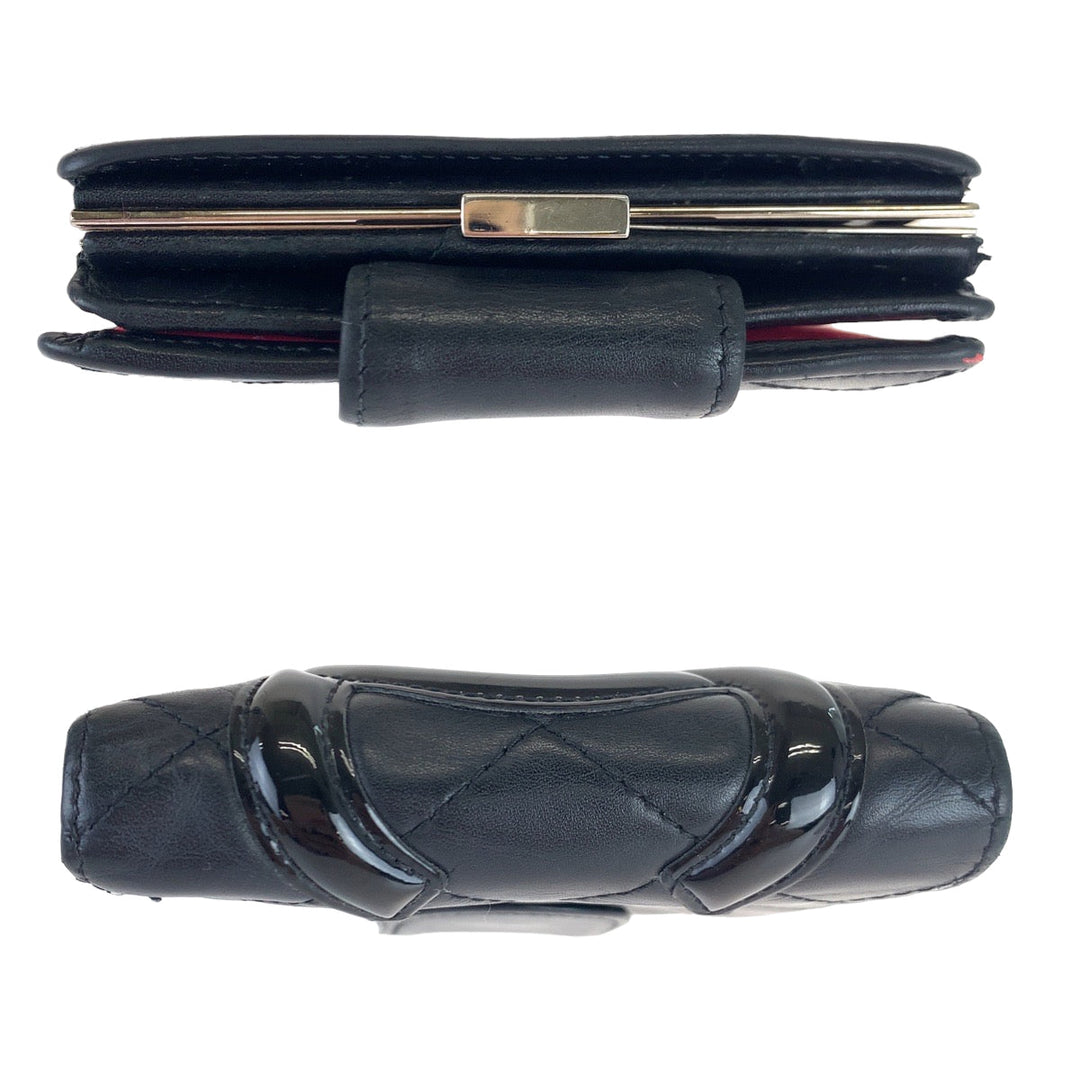 CHANEL Bifold Wallet lambskin Black pink Folding wallet Compact wallet Cambon line COCO Mark Women Used Authentic