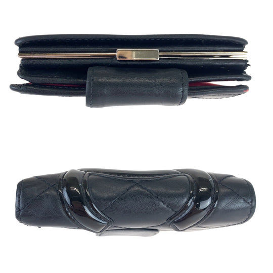 CHANEL Bifold Wallet lambskin Black pink Folding wallet Compact wallet Cambon line COCO Mark Women Used Authentic