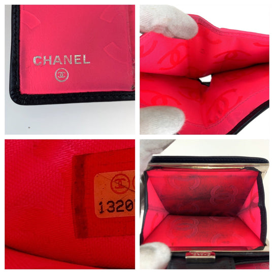 CHANEL Bifold Wallet lambskin Black pink Folding wallet Compact wallet Cambon line COCO Mark Women Used Authentic