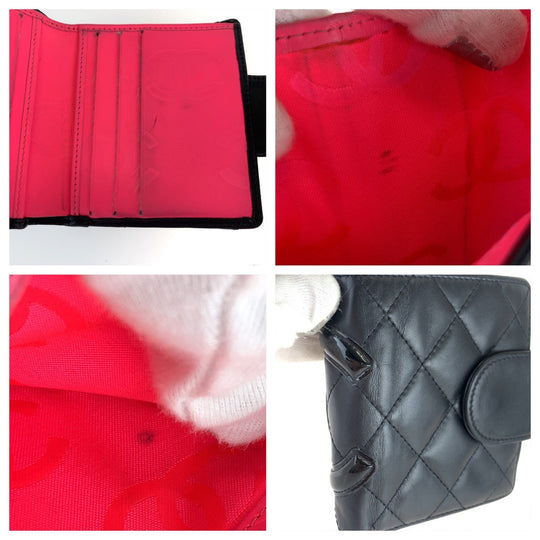 CHANEL Bifold Wallet lambskin Black pink Folding wallet Compact wallet Cambon line COCO Mark Women Used Authentic