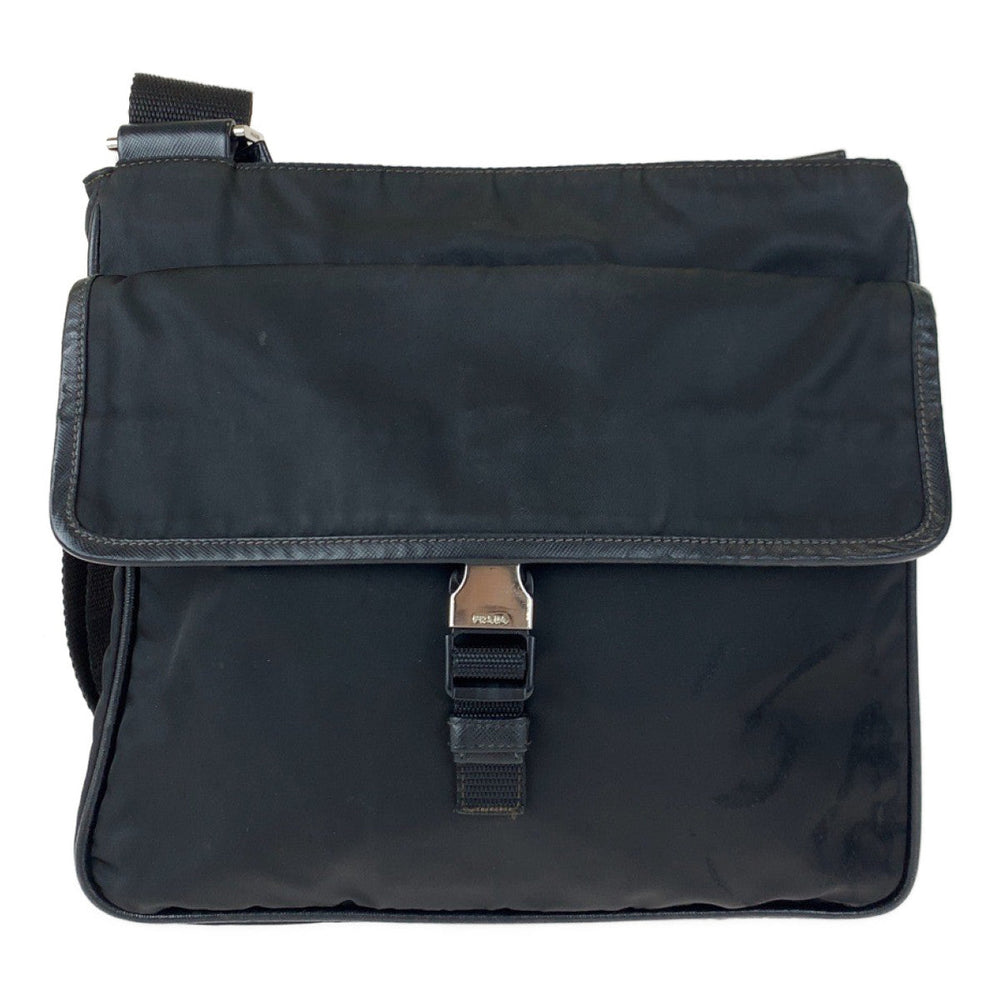 PRADA Shoulder Bag Nylon Black SilverMetal Crossbody Shoulder Bag Messenger Bag Triangle With logo Test mens Used Authentic