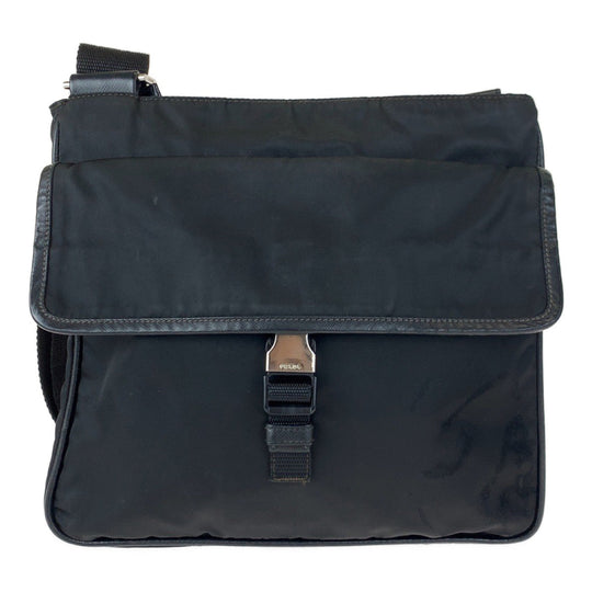 PRADA Shoulder Bag Nylon Black SilverMetal Crossbody Shoulder Bag Messenger Bag Triangle With logo Test mens Used Authentic