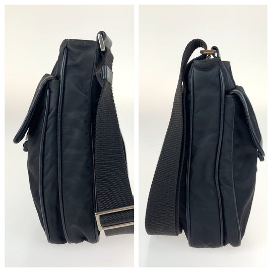PRADA Shoulder Bag Nylon Black SilverMetal Crossbody Shoulder Bag Messenger Bag Triangle With logo Test mens Used Authentic