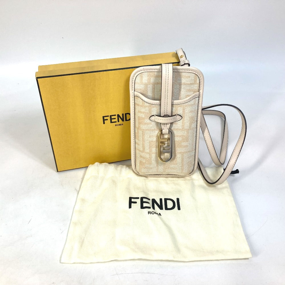 FENDI Pouch 7AS131 viscose/leather beige Smartphone case Zucca logo phone pouch, smartphone pouch Women Used Authentic
