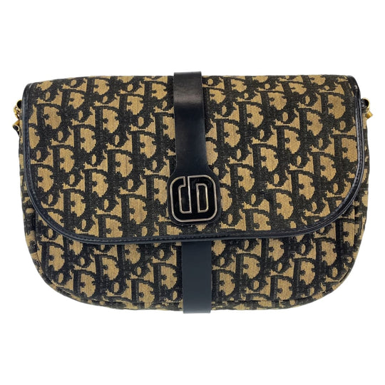 Dior Shoulder Bag canvas Navy Gold Metal Crossbody Shoulder Bag Trotter Women Used Authentic
