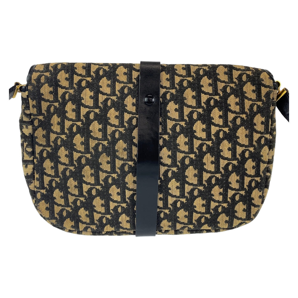 Dior Shoulder Bag canvas Navy Gold Metal Crossbody Shoulder Bag Trotter Women Used Authentic