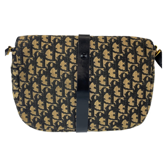 Dior Shoulder Bag canvas Navy Gold Metal Crossbody Shoulder Bag Trotter Women Used Authentic
