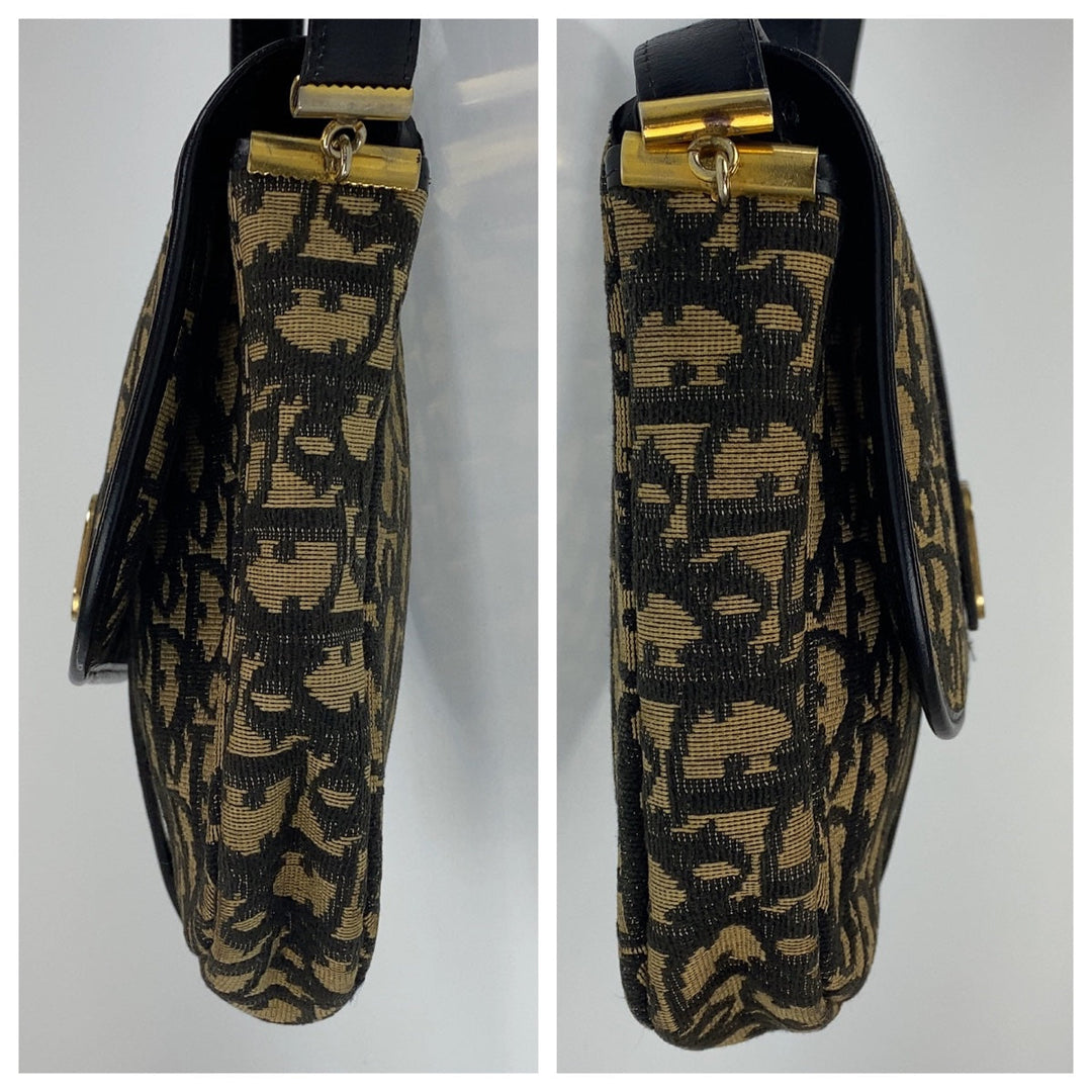 Dior Shoulder Bag canvas Navy Gold Metal Crossbody Shoulder Bag Trotter Women Used Authentic