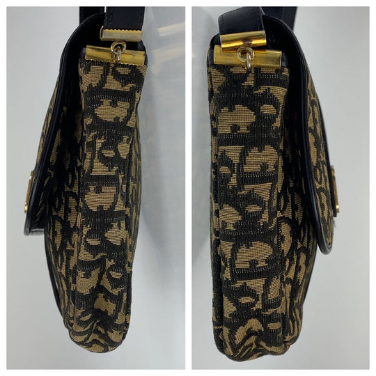 Dior Shoulder Bag canvas Navy Gold Metal Crossbody Shoulder Bag Trotter Women Used Authentic