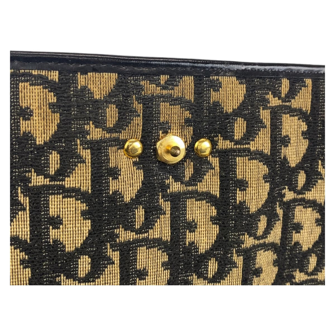 Dior Shoulder Bag canvas Navy Gold Metal Crossbody Shoulder Bag Trotter Women Used Authentic