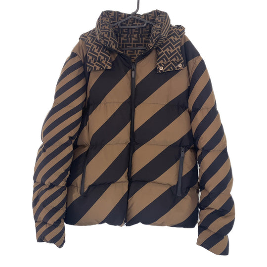 FENDI Down jacket FAA582 A790 polyester khaki black black Down Jacket Puffer Jacket Zucca Pattern Pecan Pattern mens 50 Used Authentic