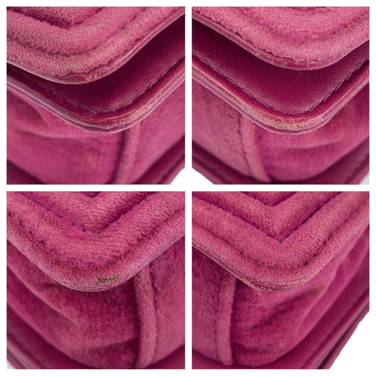 CHANEL Shoulder Bag Velour, Leather Pink Gunmetal Metal ChainShoulder Bag Pochette Mini Boy Chanel Matelasse Women Used Authentic