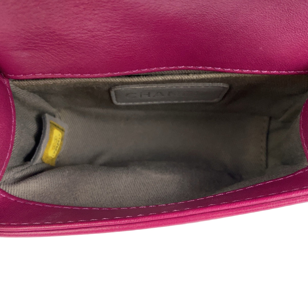 CHANEL Shoulder Bag Velour, Leather Pink Gunmetal Metal ChainShoulder Bag Pochette Mini Boy Chanel Matelasse Women Used Authentic