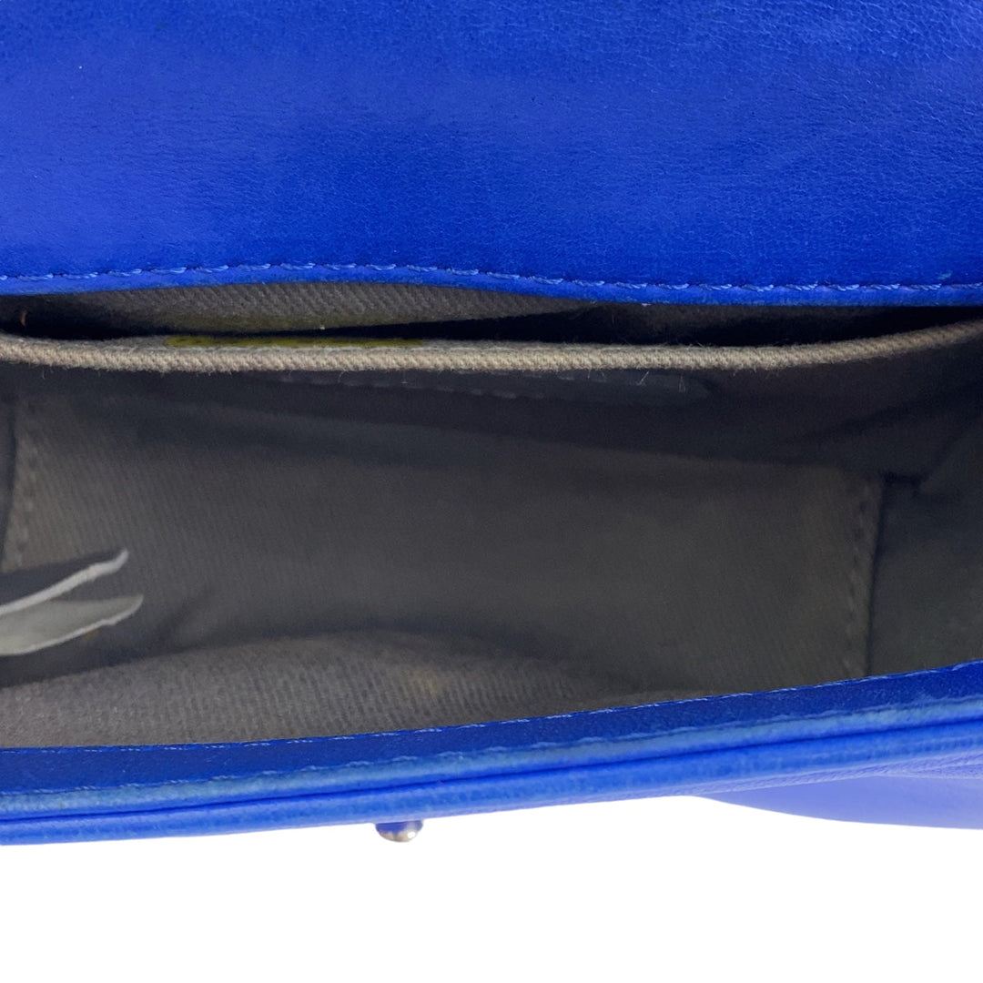 CHANEL Shoulder Bag Velour, Leather Blue Gunmetal Shoulder Bag Handbag Pochette Mini Boy Chanel Matelasse Women Used Authentic