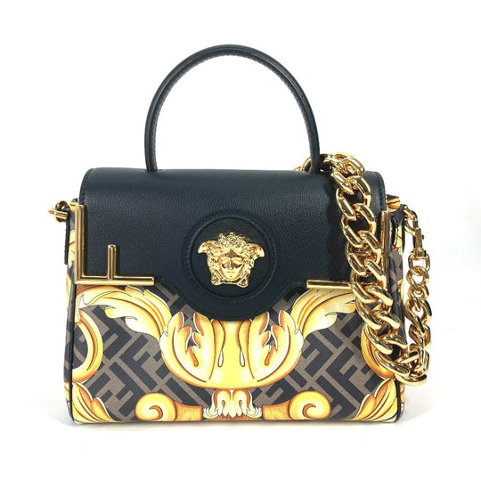 FENDI Handbag PVC / Leather Brown Versace collaboration VERSACE la medusa satchel bag zucca Women Used Authentic