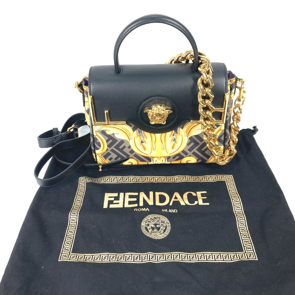 FENDI Handbag PVC / Leather Brown Versace collaboration VERSACE la medusa satchel bag zucca Women Used Authentic