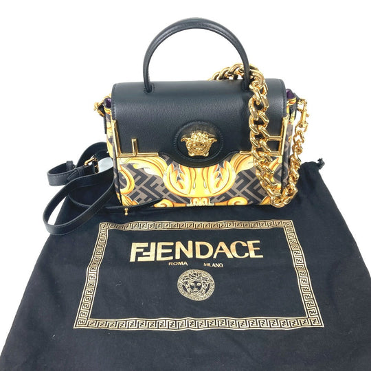 FENDI Handbag PVC / Leather Brown Versace collaboration VERSACE la medusa satchel bag zucca Women Used Authentic