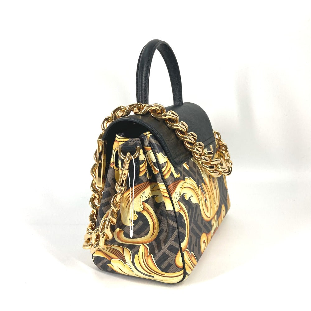 FENDI Handbag PVC / Leather Brown Versace collaboration VERSACE la medusa satchel bag zucca Women Used Authentic