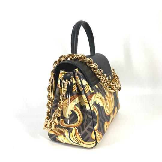 FENDI Handbag PVC / Leather Brown Versace collaboration VERSACE la medusa satchel bag zucca Women Used Authentic