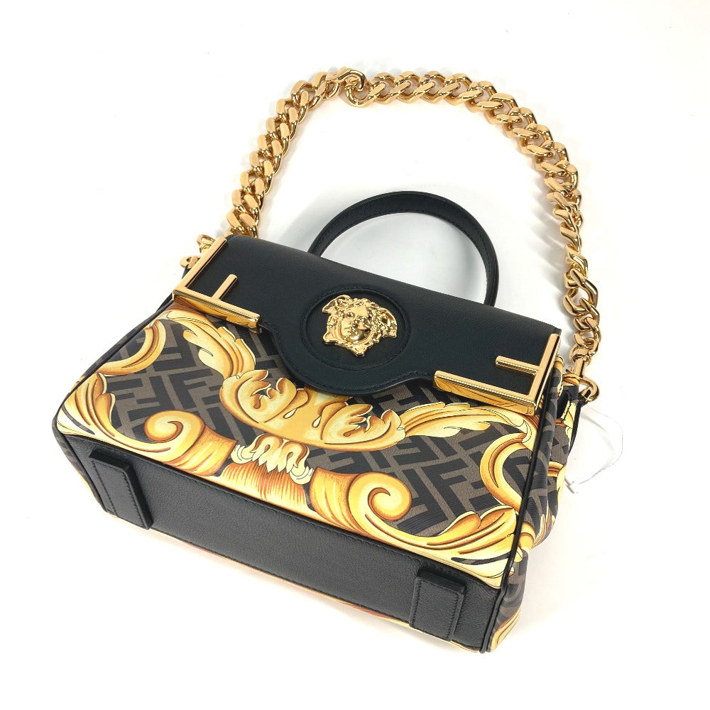 FENDI Handbag PVC / Leather Brown Versace collaboration VERSACE la medusa satchel bag zucca Women Used Authentic