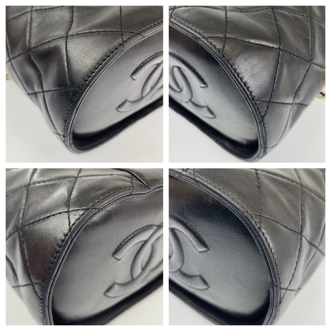 CHANEL Shoulder Bag lambskin Black Gold Metal Crossbody Shoulder Bag Vanity Bag COCO Mark Fringe Women Used Authentic