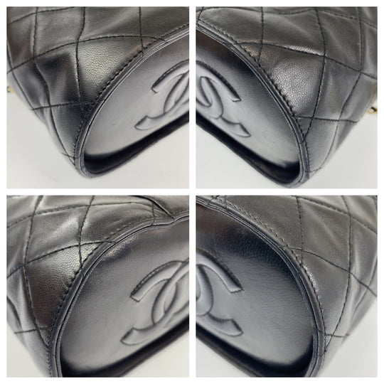 CHANEL Shoulder Bag lambskin Black Gold Metal Crossbody Shoulder Bag Vanity Bag COCO Mark Fringe Women Used Authentic