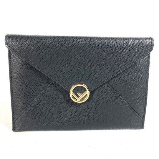 FENDI Pouch leather black Multi pouch F is logo