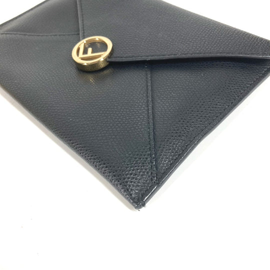 FENDI Pouch leather black Multi pouch F is logo