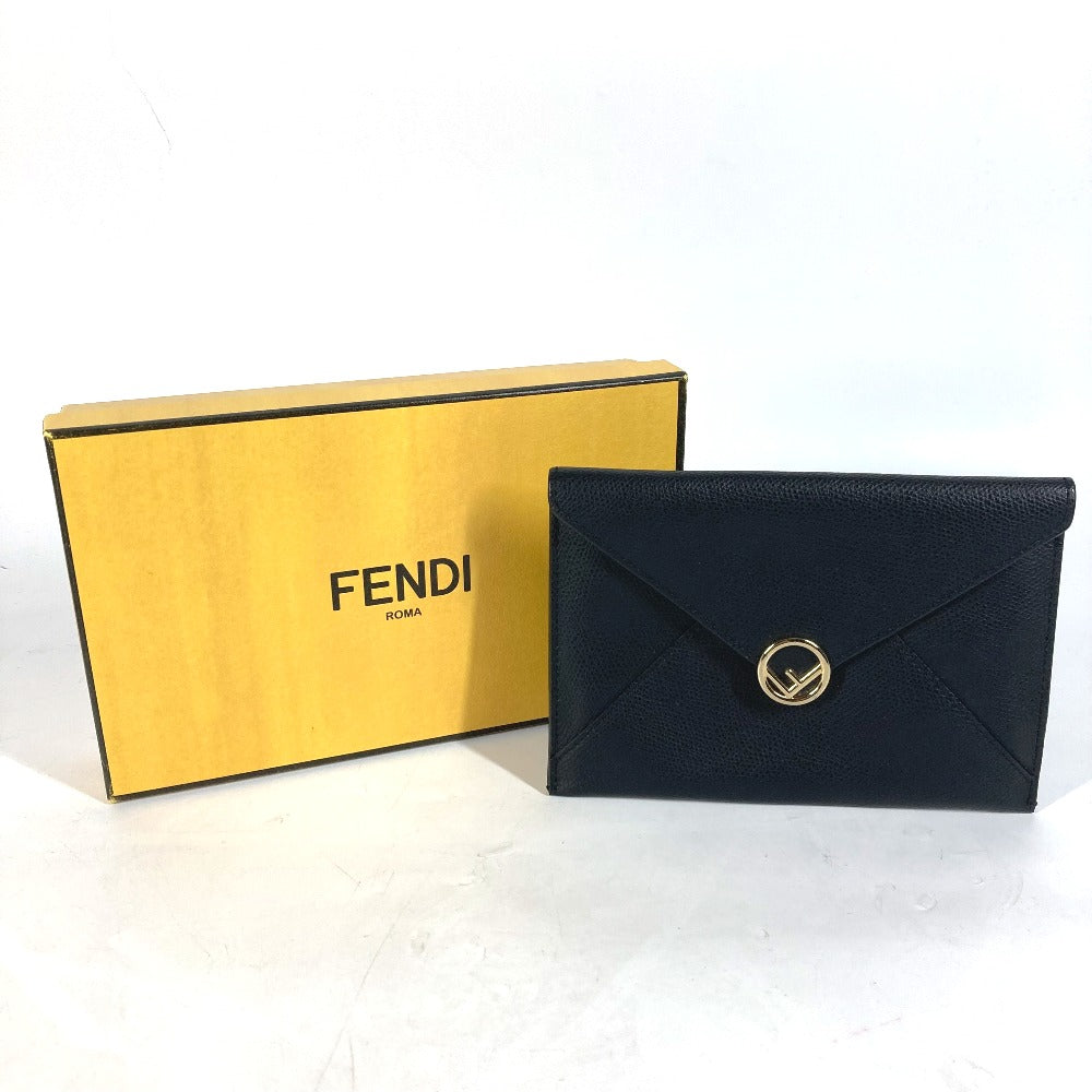 FENDI Pouch leather black Multi pouch F is logo