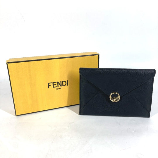 FENDI Pouch leather black Multi pouch F is logo
