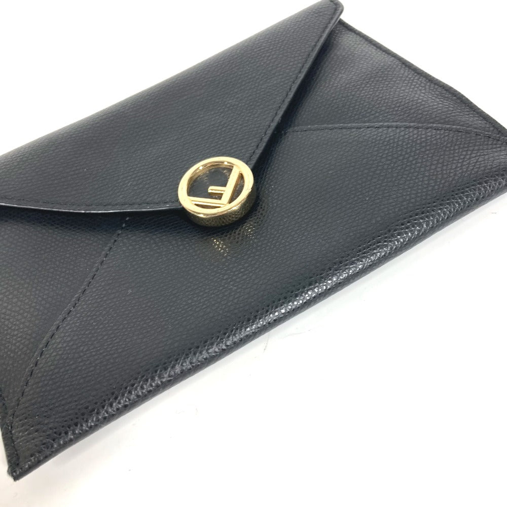 FENDI Pouch leather black Multi pouch F is logo