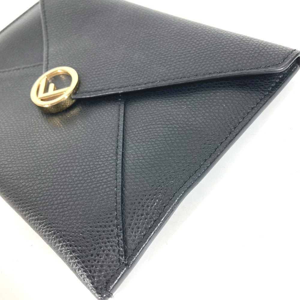 FENDI Pouch leather black Multi pouch F is logo