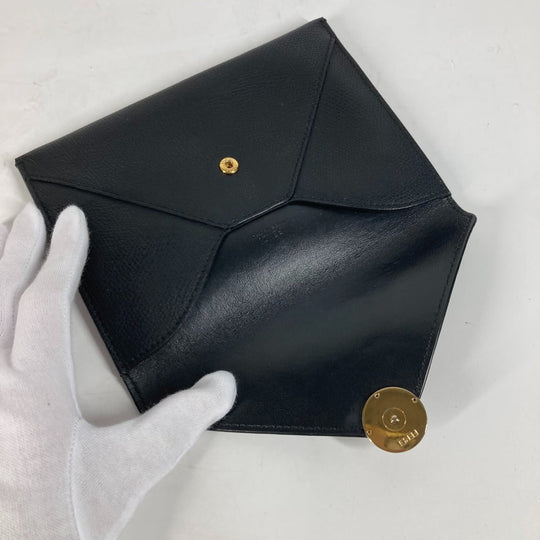 FENDI Pouch leather black Multi pouch F is logo
