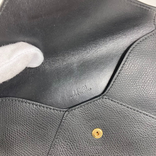 FENDI Pouch leather black Multi pouch F is logo