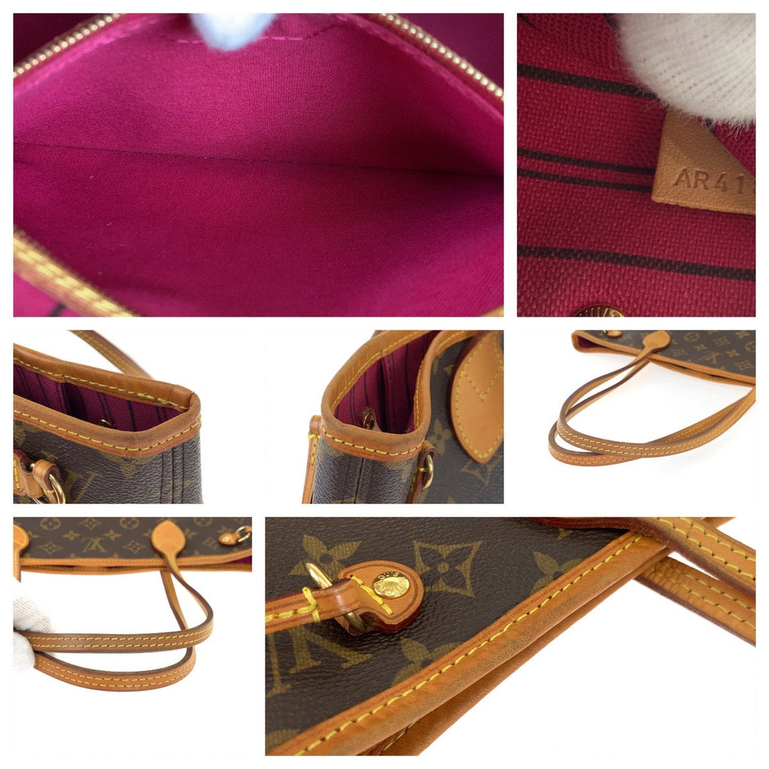 LOUIS VUITTON Tote Bag M41245 PVC Brown Pivoine Pink Tote Bag handbag Monogram Never full PM with porch Women Used Authentic