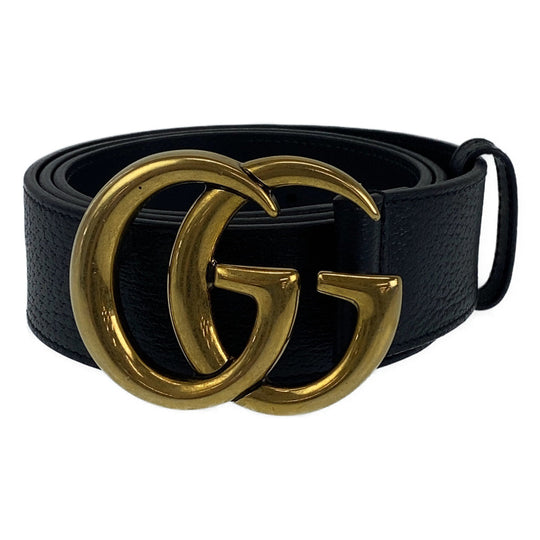 GUCCI belt leather Black gold belt buckle belt GG Marmont mens 36 Used Authentic
