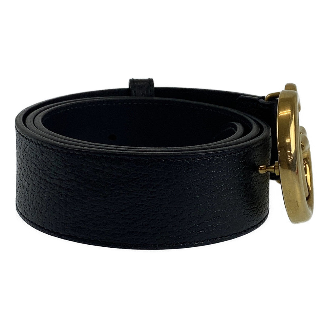 GUCCI belt leather Black gold belt buckle belt GG Marmont mens 36 Used Authentic