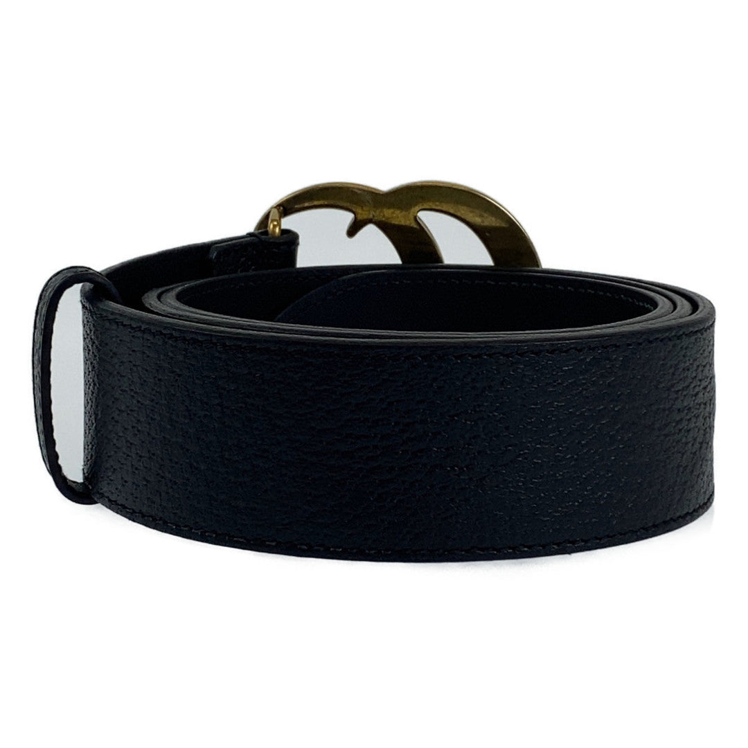 GUCCI belt leather Black gold belt buckle belt GG Marmont mens 36 Used Authentic