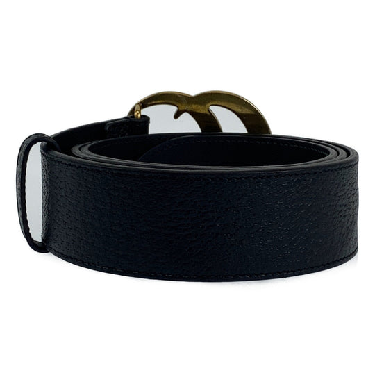 GUCCI belt leather Black gold belt buckle belt GG Marmont mens 36 Used Authentic