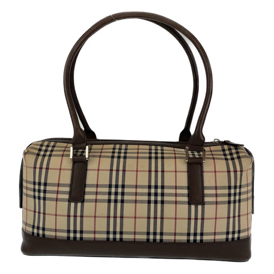 BURBERRY Shoulder Bag canvas Brown Shoulder Bag Handbag Tote Bag Check Pattern Women Used Authentic