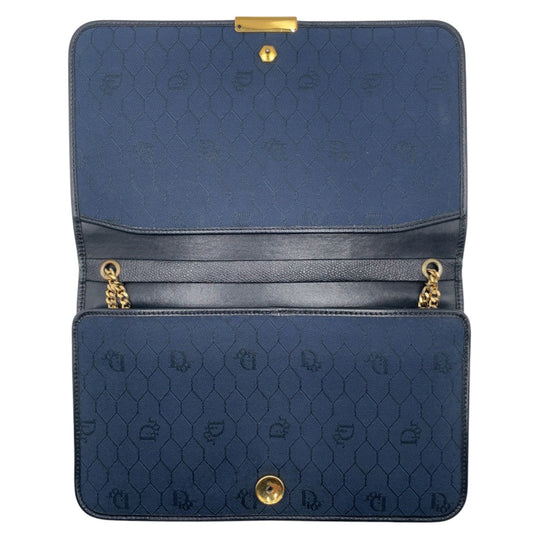 Christian Dior Shoulder Bag leather Black GoldMetal Crossbody Shoulder Bag Pochette Medium Honeycomb Pattern Women Used Authentic