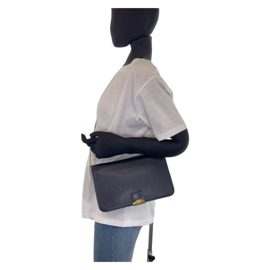 Christian Dior Shoulder Bag leather Black GoldMetal Crossbody Shoulder Bag Pochette Medium Honeycomb Pattern Women Used Authentic