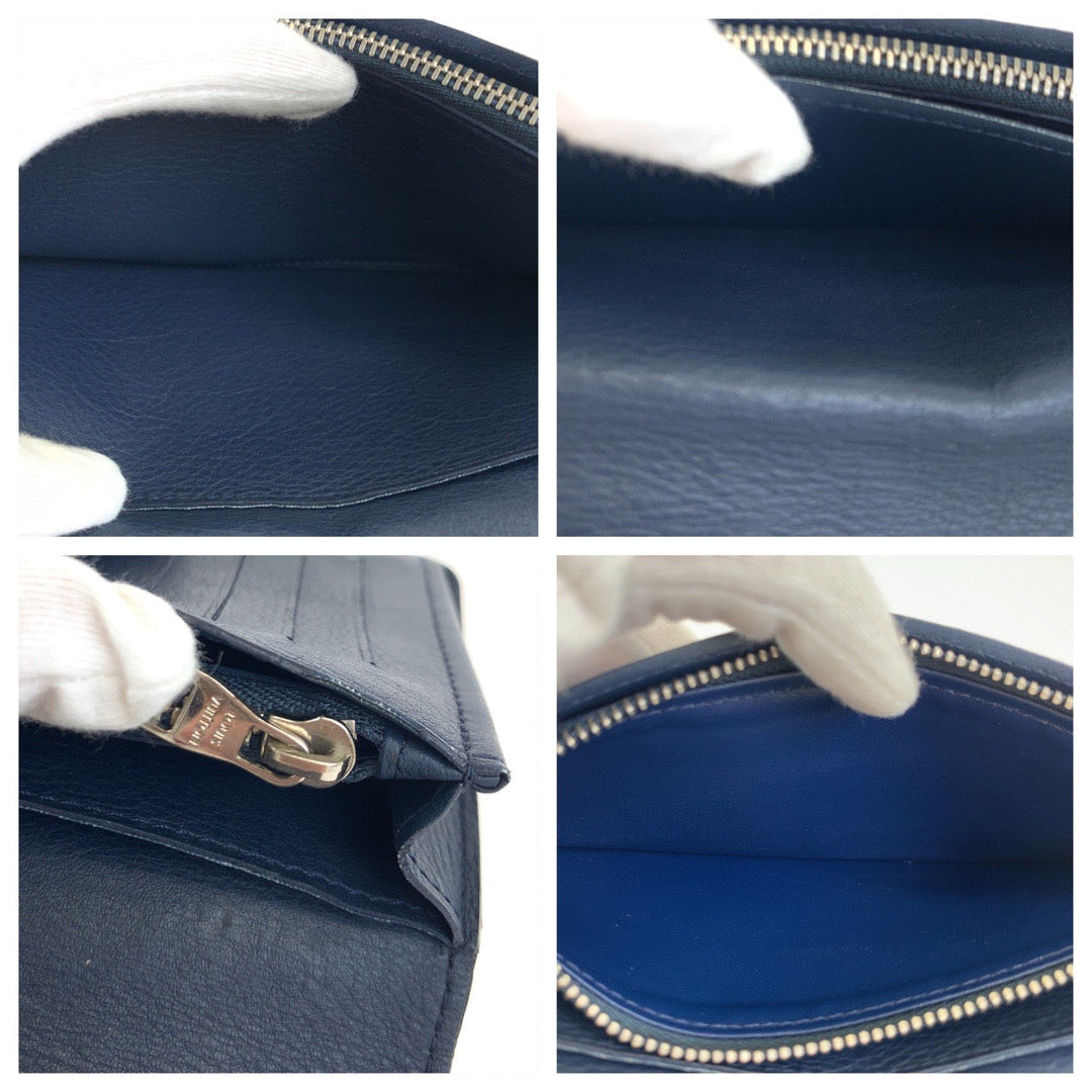 LOUIS VUITTON Long Wallet Purse M58818 leather Ocean Navy Long Wallet Purse Bifold Wallet Taurillon Clemence Leather Portefeuille Braza mens Used Authentic