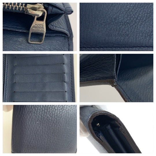 LOUIS VUITTON Long Wallet Purse M58818 leather Ocean Navy Long Wallet Purse Bifold Wallet Taurillon Clemence Leather Portefeuille Braza mens Used Authentic