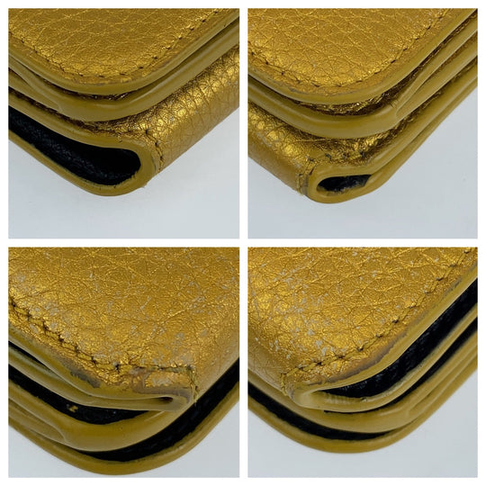 BALENCIAGA Tri-fold wallet 558813-8060-R-1317 leather Gold black Folding Wallet Tri-fold Wallet Compact Wallet Everyday Cash Mini Women Used Authentic