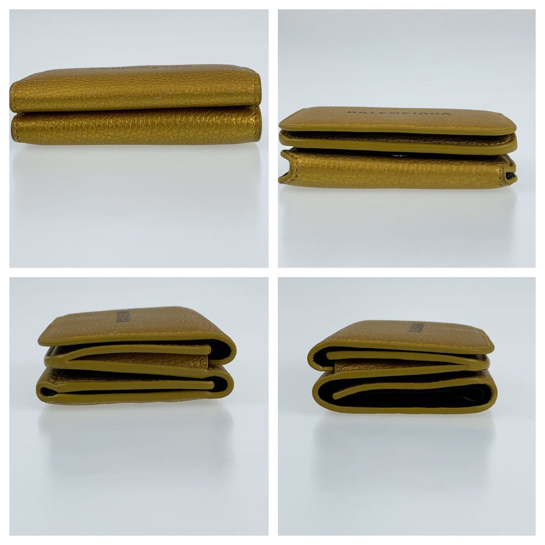BALENCIAGA Tri-fold wallet 558813-8060-R-1317 leather Gold black Folding Wallet Tri-fold Wallet Compact Wallet Everyday Cash Mini Women Used Authentic