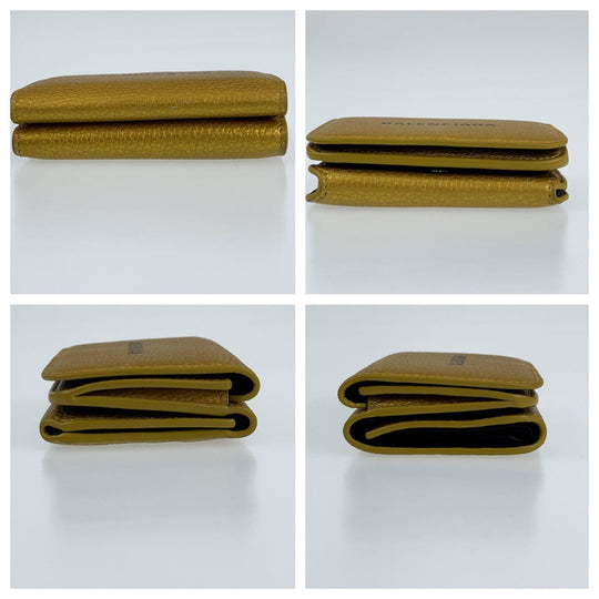 BALENCIAGA Tri-fold wallet 558813-8060-R-1317 leather Gold black Folding Wallet Tri-fold Wallet Compact Wallet Everyday Cash Mini Women Used Authentic