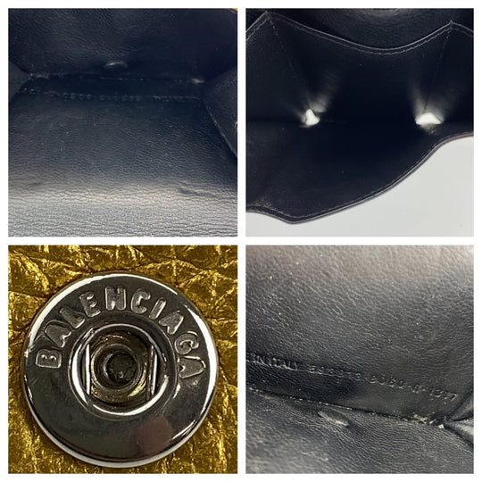 BALENCIAGA Tri-fold wallet 558813-8060-R-1317 leather Gold black Folding Wallet Tri-fold Wallet Compact Wallet Everyday Cash Mini Women Used Authentic