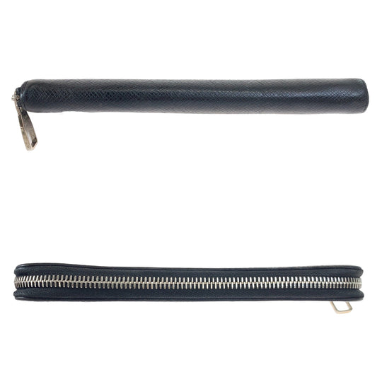 LOUIS VUITTON Long Wallet Purse M30503 leather Ardoise Black SilverMetal Long Wallet Purse Zip Around Round Zip Taiga Zippy Wallet Vertical mens Used Authentic